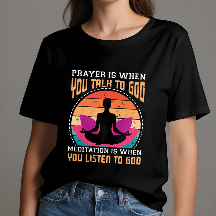 Olivenorma "La meditación es escuchar a Dios" Camiseta de yoga espiritual - image 2