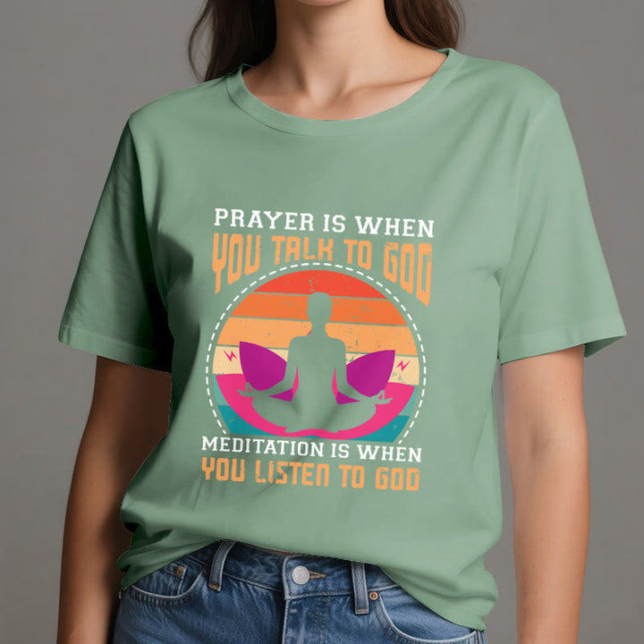 Olivenorma "La meditación es escuchar a Dios" Camiseta de yoga espiritual - image 19