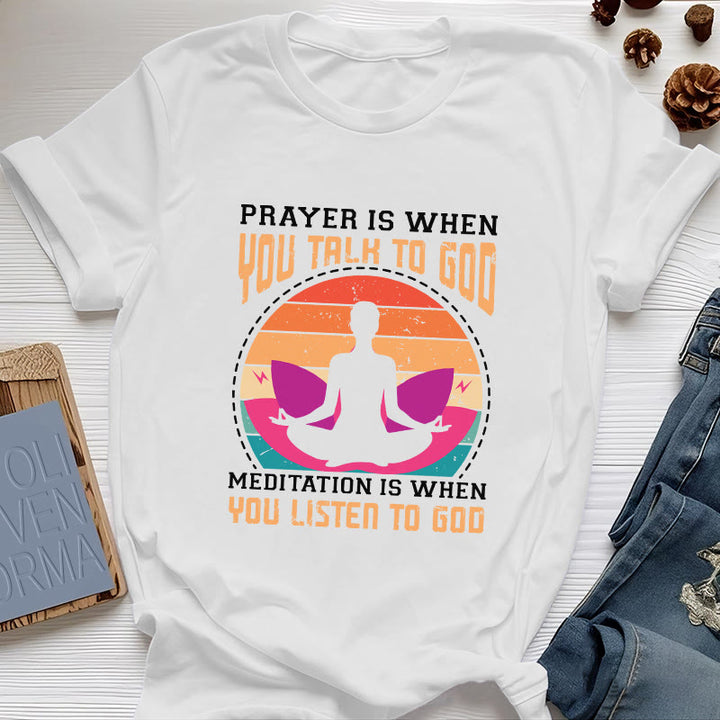 Olivenorma "La meditación es escuchar a Dios" Camiseta de yoga espiritual - Blanco - 2XL - image 6