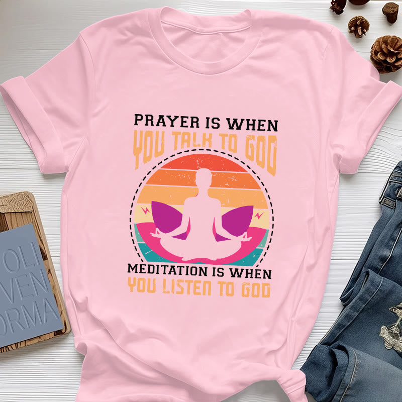 Olivenorma "La meditación es escuchar a Dios" Camiseta de yoga espiritual - Rosa - 2XL - image 14