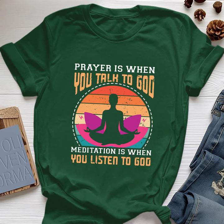 Olivenorma "La meditación es escuchar a Dios" Camiseta de yoga espiritual - Verde oscuro - 2XL - image 20