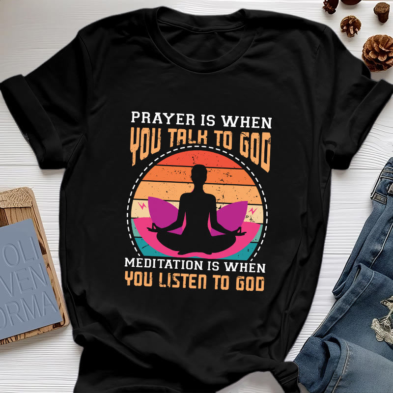 Olivenorma "La meditación es escuchar a Dios" Camiseta de yoga espiritual - Negro - 2XL - image 1