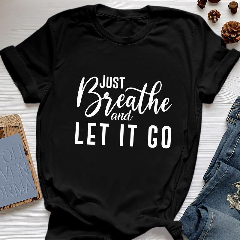 Camiseta espiritual Olivenorma "Solo respira y déjalo ir" - Negro - 2XL - image 8