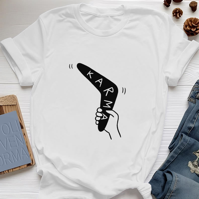 Camiseta divertida de Olivenorma "KARMA" para hacer ejercicio y yoga - Blanco - 2XL - image 1