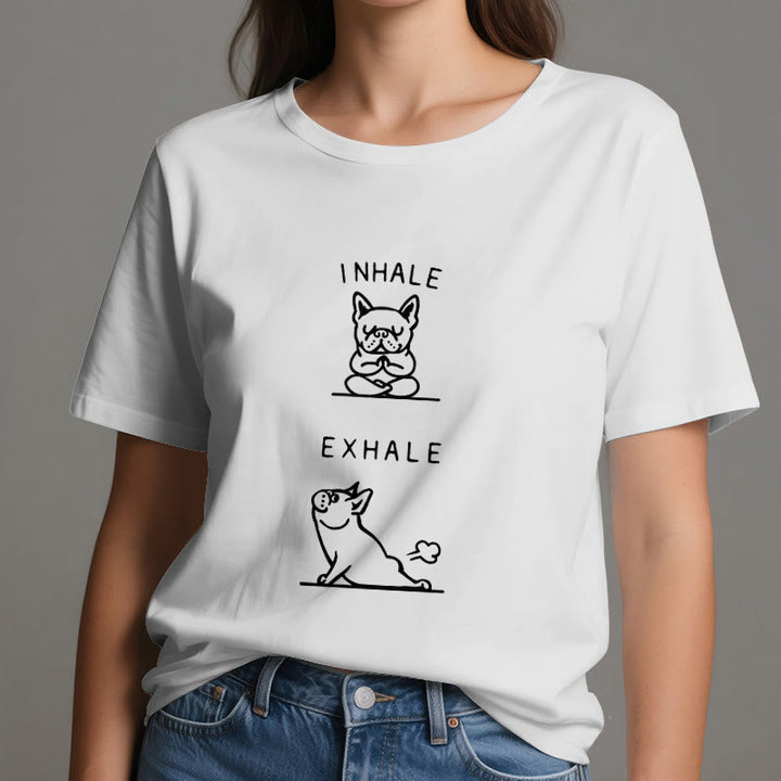 Camiseta espiritual divertida "Inhala y exhala" de Olivenorma Bulldog - image 2