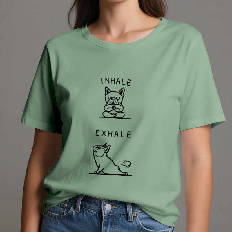 Camiseta espiritual divertida "Inhala y exhala" de Olivenorma Bulldog - image 19