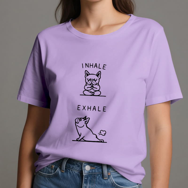 Camiseta espiritual divertida "Inhala y exhala" de Olivenorma Bulldog - image 17