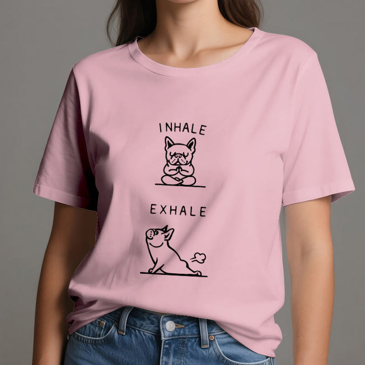 Camiseta espiritual divertida "Inhala y exhala" de Olivenorma Bulldog - image 15