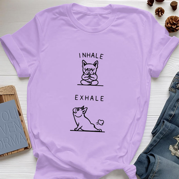 Camiseta espiritual divertida "Inhala y exhala" de Olivenorma Bulldog - Púrpura - 2XL - image 16
