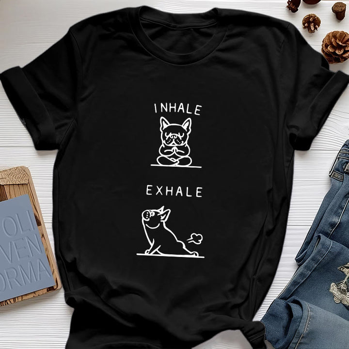 Camiseta espiritual divertida "Inhala y exhala" de Olivenorma Bulldog - Negro - 2XL - image 6