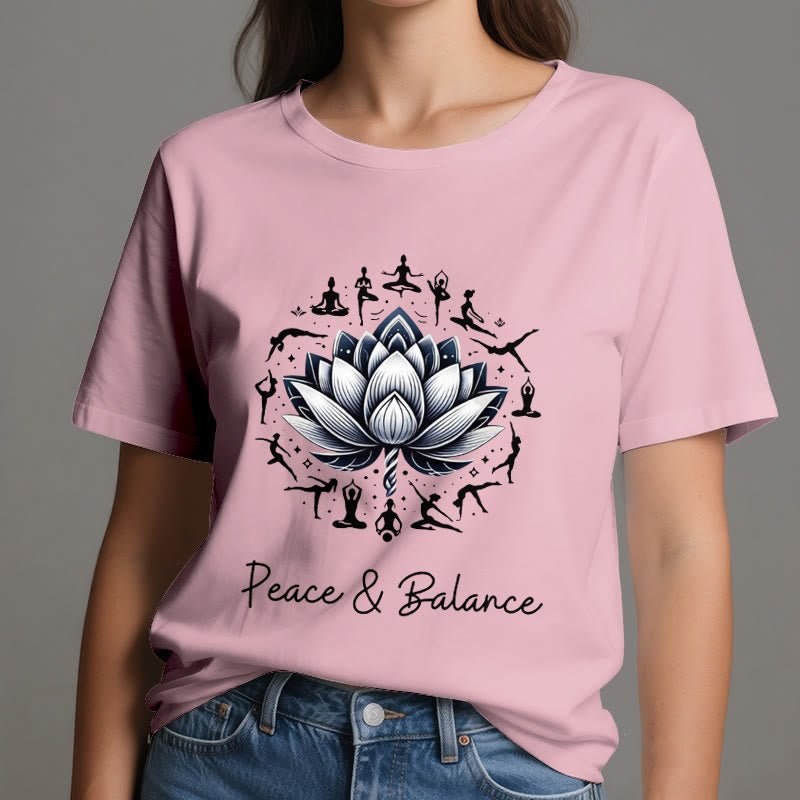 Camiseta de algodón Olivenorma "PEACE & BALANCE" Lotus Yoga - image 15