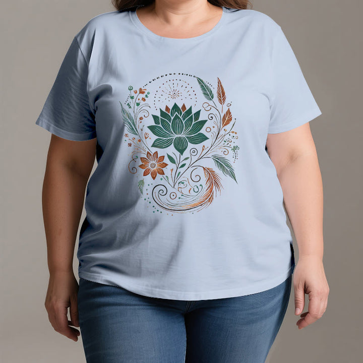 Camiseta de yoga de algodón con flores y hojas de loto de Olivenorma - image 3