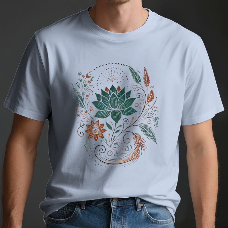 Camiseta de yoga de algodón con flores y hojas de loto de Olivenorma - image 4