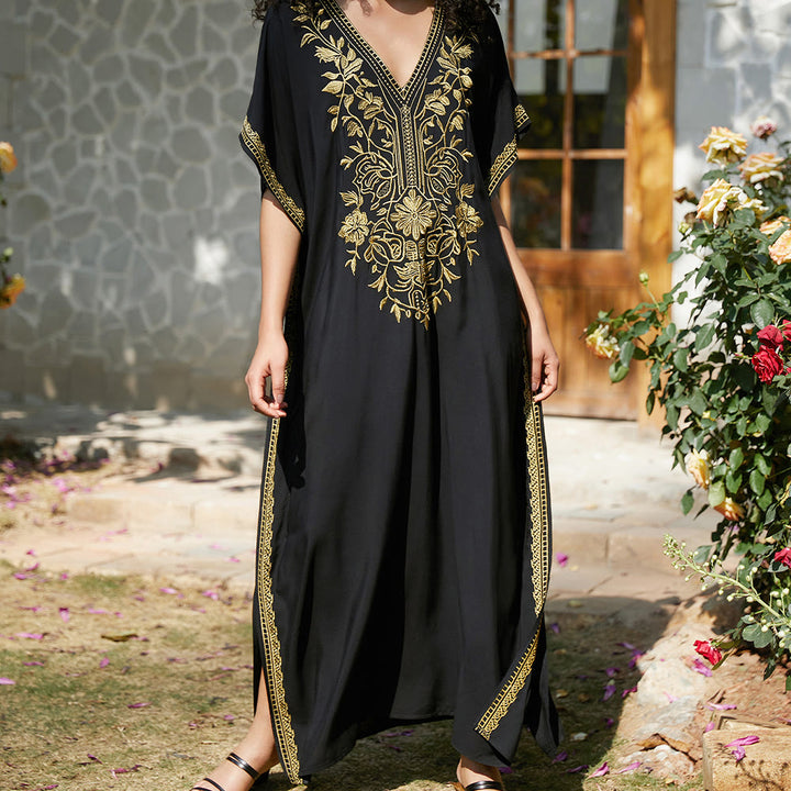 Vestido caftán playero Olivenorma con bordados para vacaciones