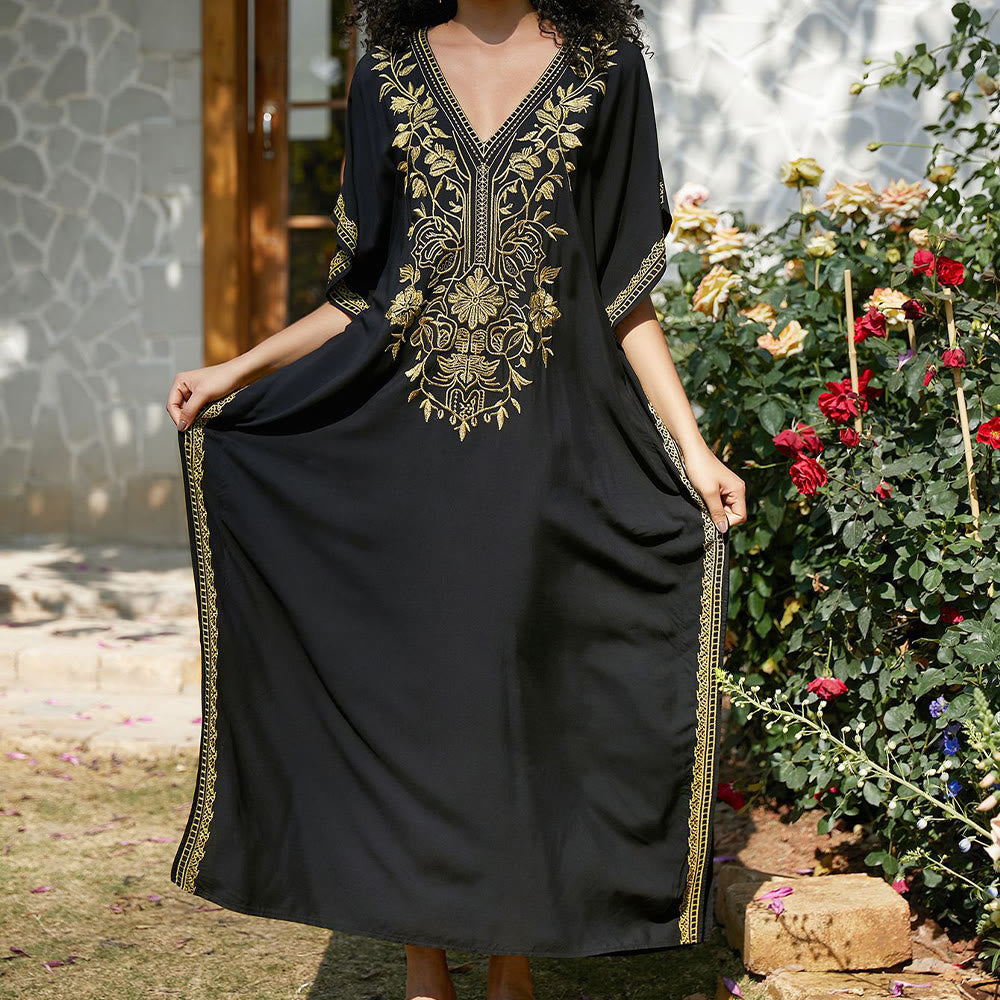 Vestido caftán playero Olivenorma con bordados para vacaciones