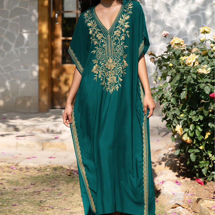 Vestido caftán playero Olivenorma con bordados para vacaciones