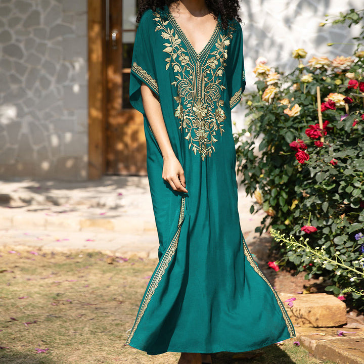 Vestido caftán playero Olivenorma con bordados para vacaciones