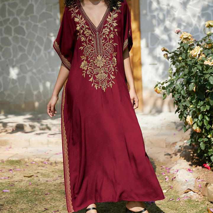 Vestido caftán playero Olivenorma con bordados para vacaciones
