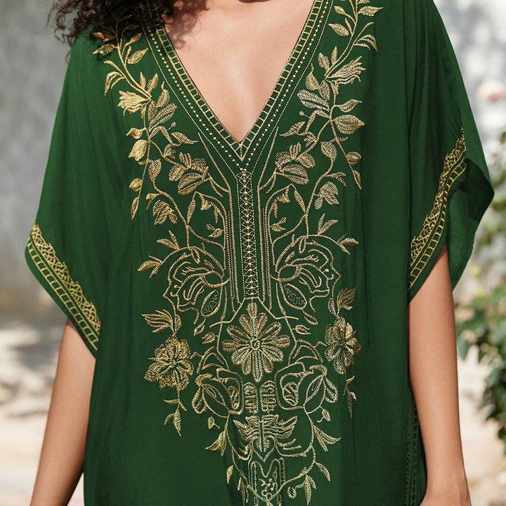 Vestido caftán playero Olivenorma con bordados para vacaciones