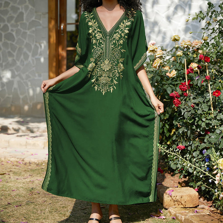 Vestido caftán playero Olivenorma con bordados para vacaciones
