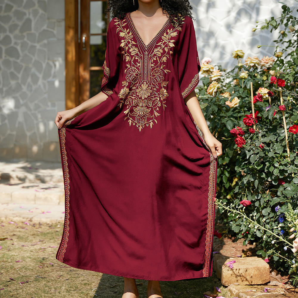 Vestido caftán playero Olivenorma con bordados para vacaciones