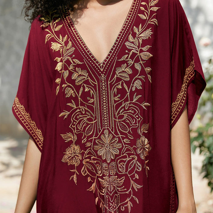 Vestido caftán playero Olivenorma con bordados para vacaciones
