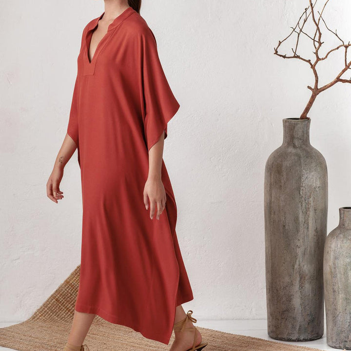 Vestido caftán playero Olivenorma de poliéster sedoso