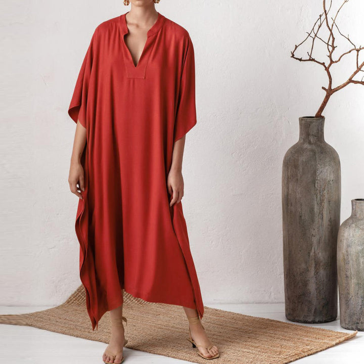 Vestido caftán playero Olivenorma de poliéster sedoso