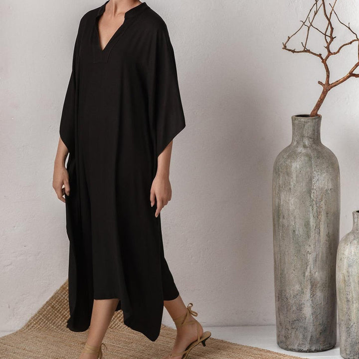 Vestido caftán playero Olivenorma de poliéster sedoso