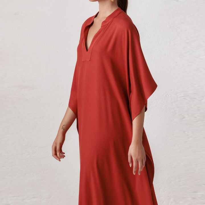 Vestido caftán playero Olivenorma de poliéster sedoso