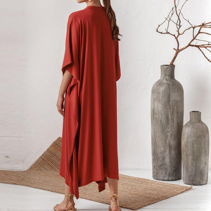 Vestido caftán playero Olivenorma de poliéster sedoso