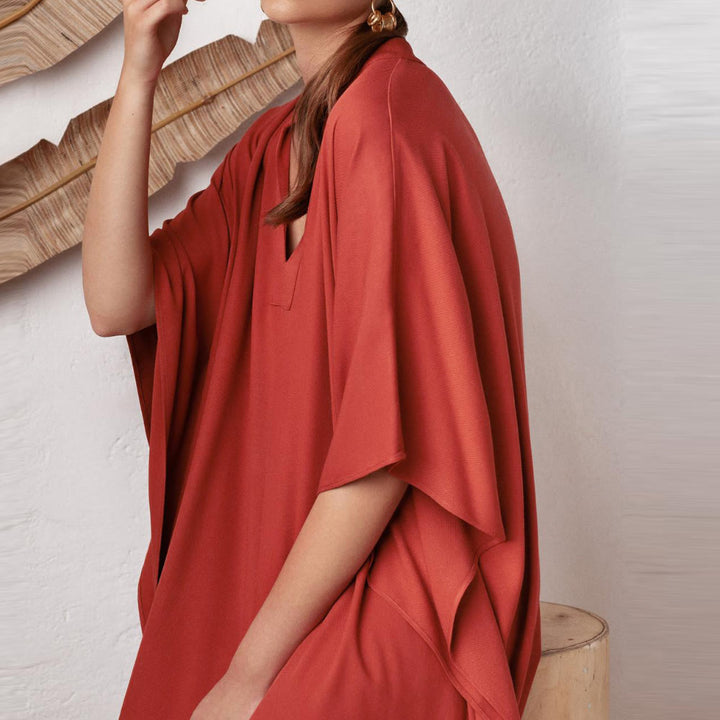 Vestido caftán playero Olivenorma de poliéster sedoso