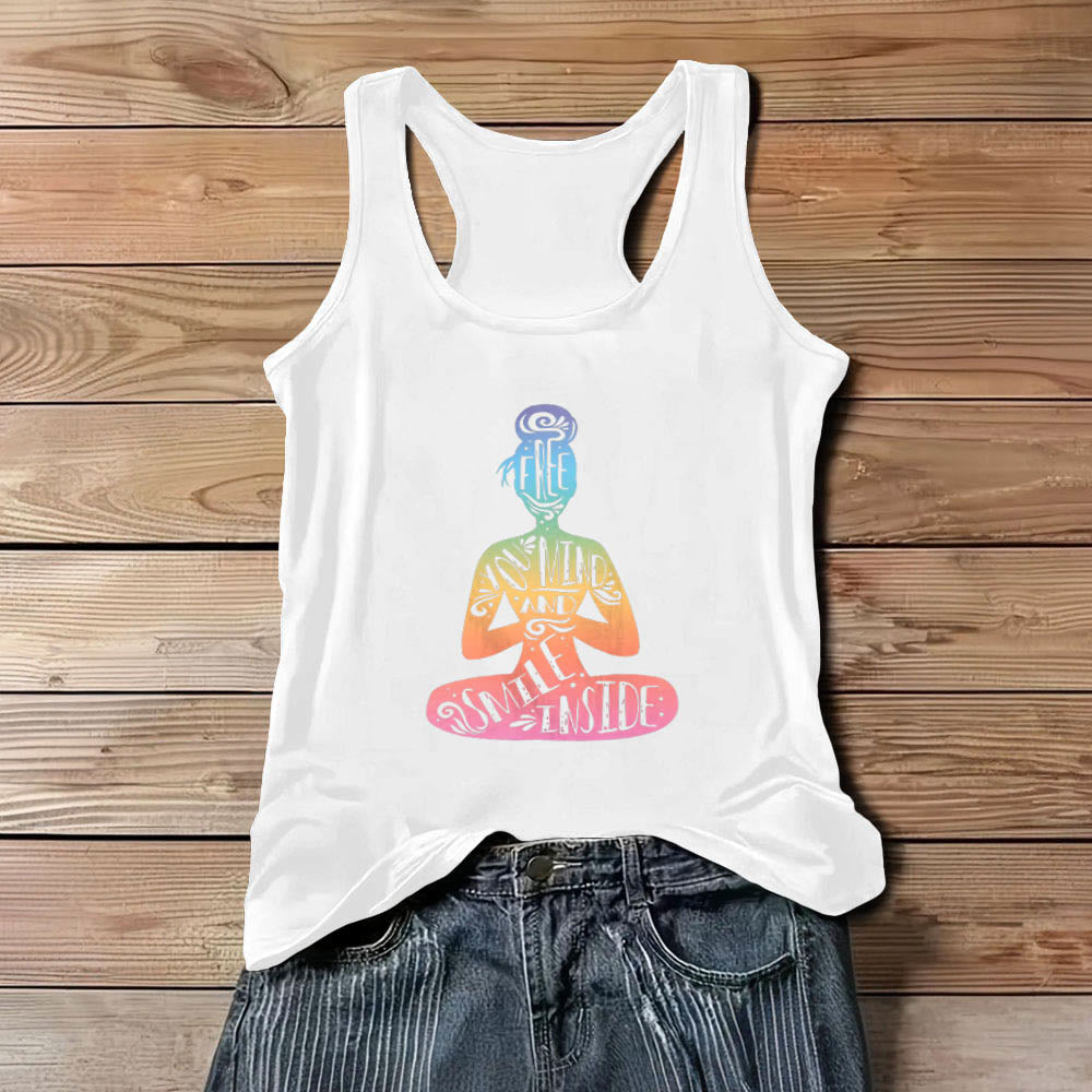 Camiseta Olivenorma "Libera tu mente y sonríe por dentro" para meditación de chakras - Blanco - 3XL - image 6