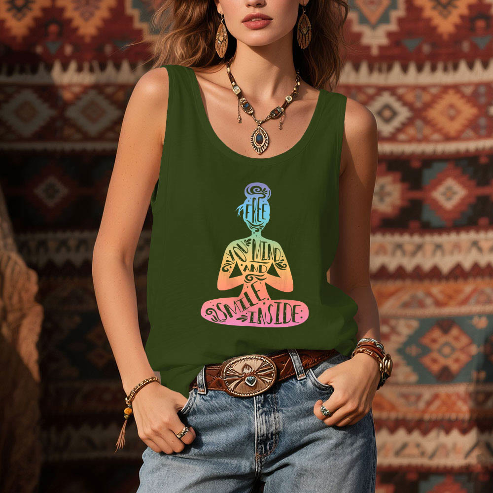 Camiseta Olivenorma "Libera tu mente y sonríe por dentro" para meditación de chakras - image 13