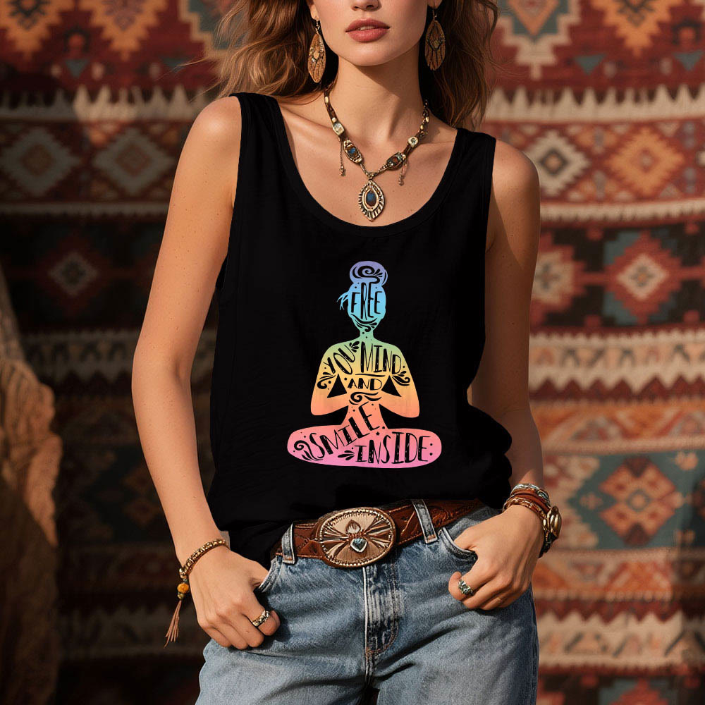 Camiseta Olivenorma "Libera tu mente y sonríe por dentro" para meditación de chakras - image 9