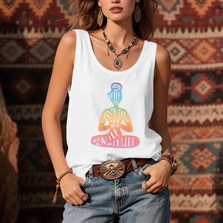 Camiseta Olivenorma "Libera tu mente y sonríe por dentro" para meditación de chakras - image 7