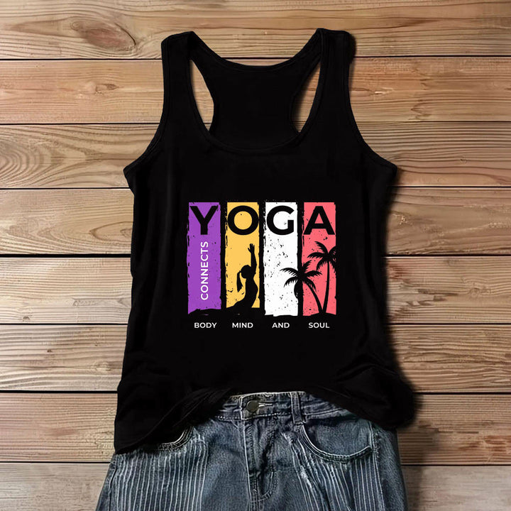 Olivenorma "YOGA CONECTA CUERPO, MENTE Y ALMA" Camiseta sin mangas gráfica para mujer - Negro - 3XL - image 1