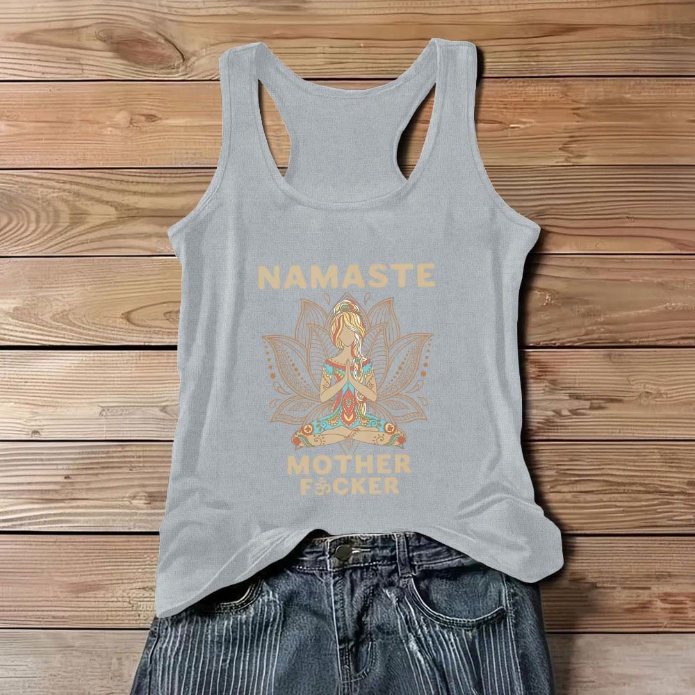 Olivenorma "NAMASTE MOTHER F*CKER" Lotus Meditation Tank Top Camisa espiritual - Gris - 3XL - image 8
