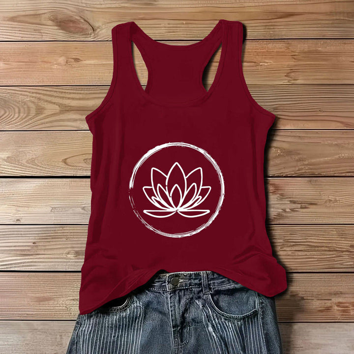 Camiseta sin mangas espiritual pacífica con flores de loto de Olivenorma - Rojo - 3XL - image 1