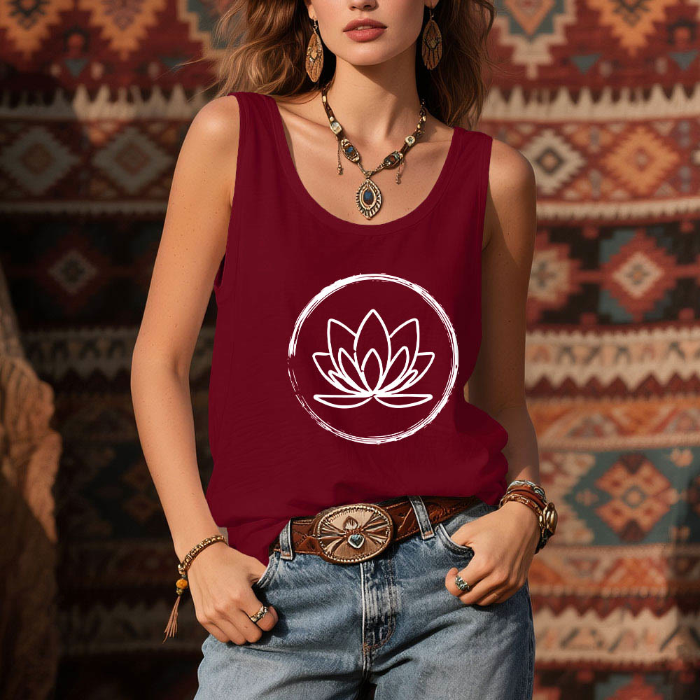 Camiseta sin mangas espiritual pacífica con flores de loto de Olivenorma - image 2