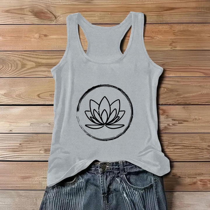Camiseta sin mangas espiritual pacífica con flores de loto de Olivenorma - Gris - 3XL - image 10
