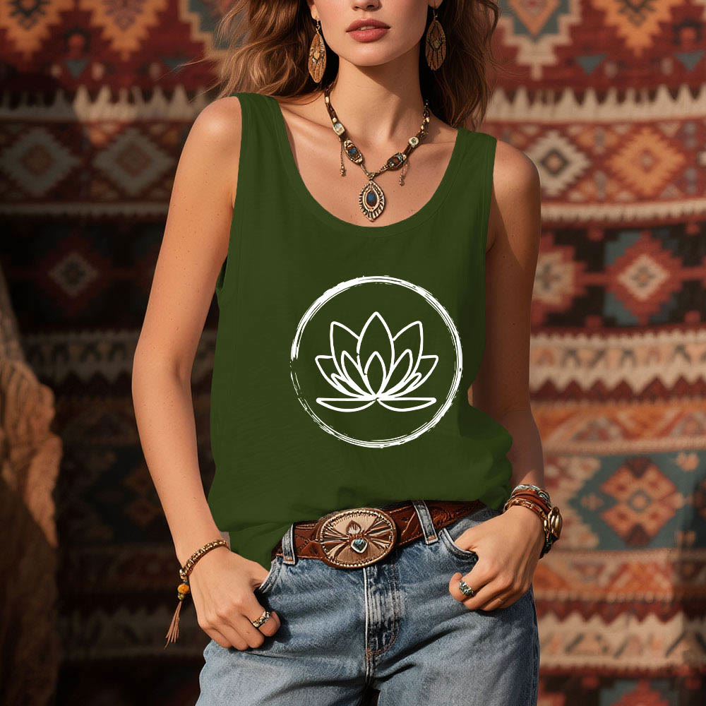 Camiseta sin mangas espiritual pacífica con flores de loto de Olivenorma - image 13