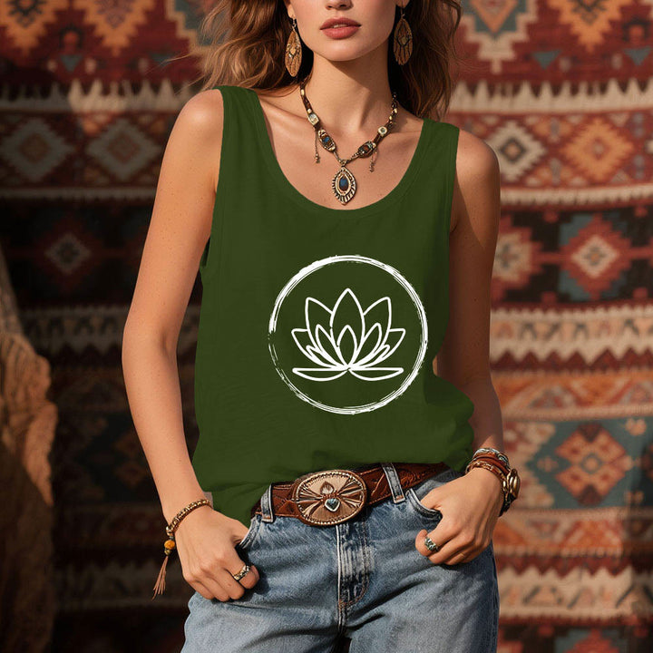 Camiseta sin mangas espiritual pacífica con flores de loto de Olivenorma - image 13