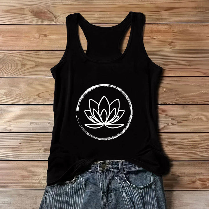 Camiseta sin mangas espiritual pacífica con flores de loto de Olivenorma - Negro - 3XL - image 8