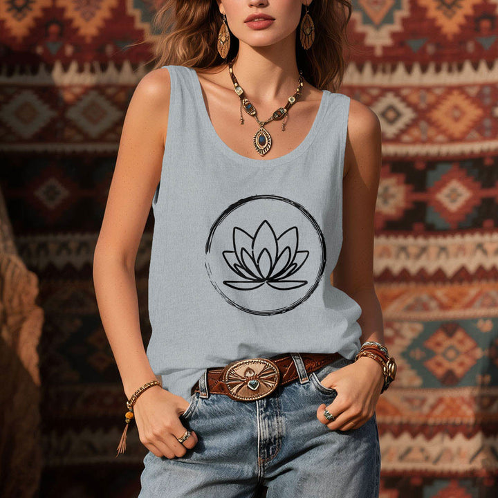Camiseta sin mangas espiritual pacífica con flores de loto de Olivenorma - image 11