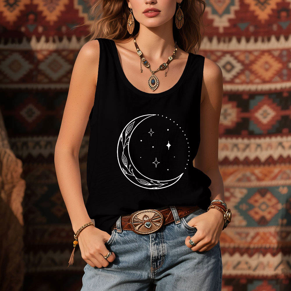 Camiseta de yoga Olivenorma con luna creciente y estrellas celestiales para mujer - image 2