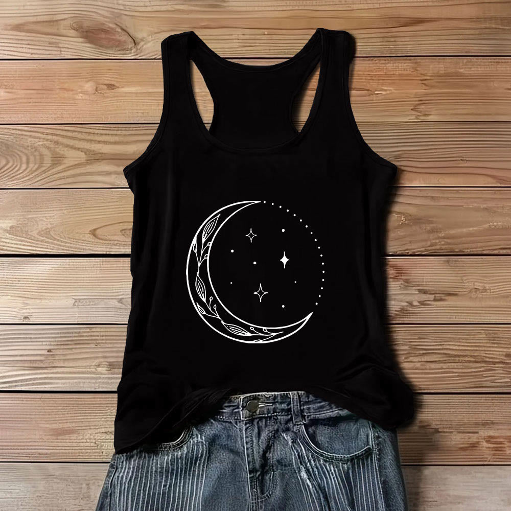 Camiseta de yoga Olivenorma con luna creciente y estrellas celestiales para mujer - Negro - 3XL - image 1