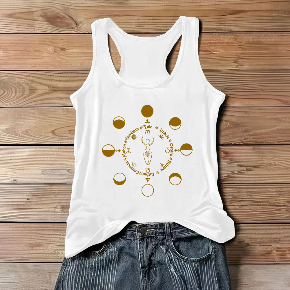 Camiseta sin mangas Olivenorma Rueda del Año Fases Lunares Diosa Poder Femenino - Blanco - 3XL - image 5