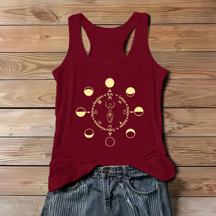 Camiseta sin mangas Olivenorma Rueda del Año Fases Lunares Diosa Poder Femenino - Rojo - 3XL - image 9