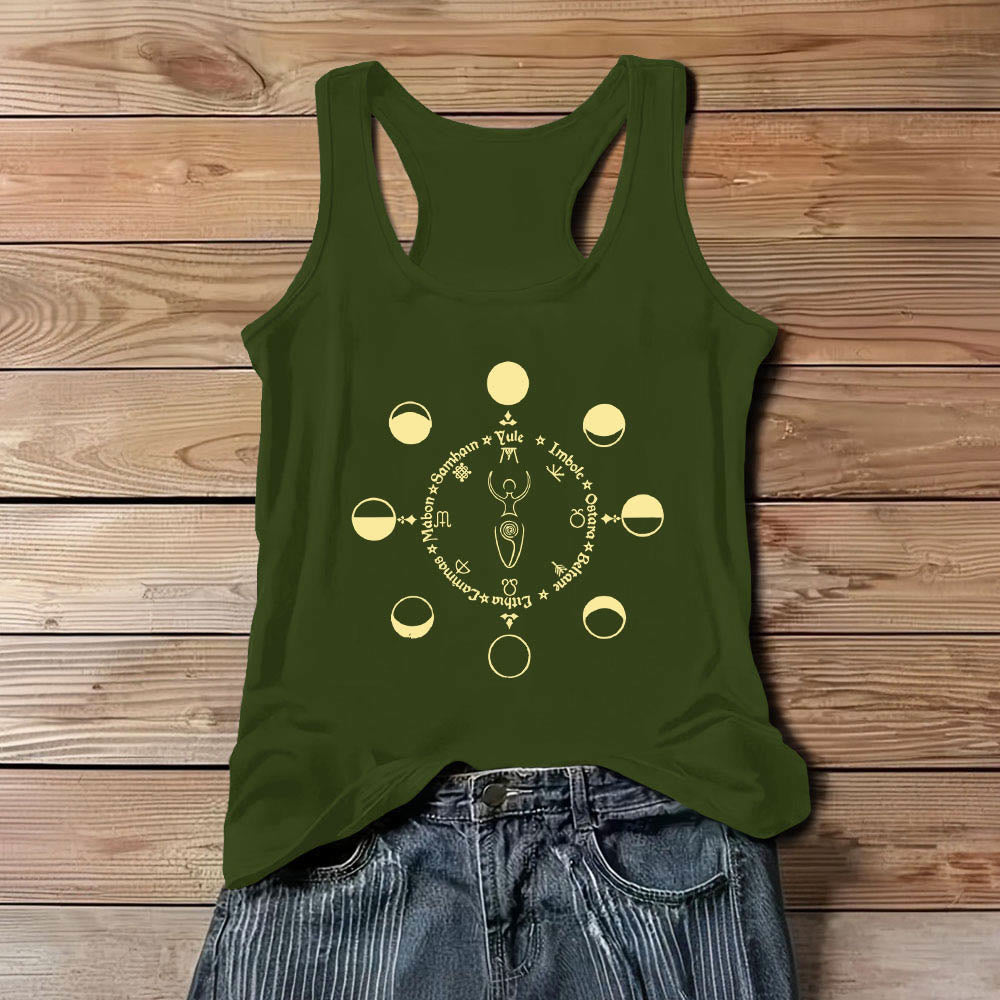 Camiseta sin mangas Olivenorma Rueda del Año Fases Lunares Diosa Poder Femenino - Verde - 3XL - image 11